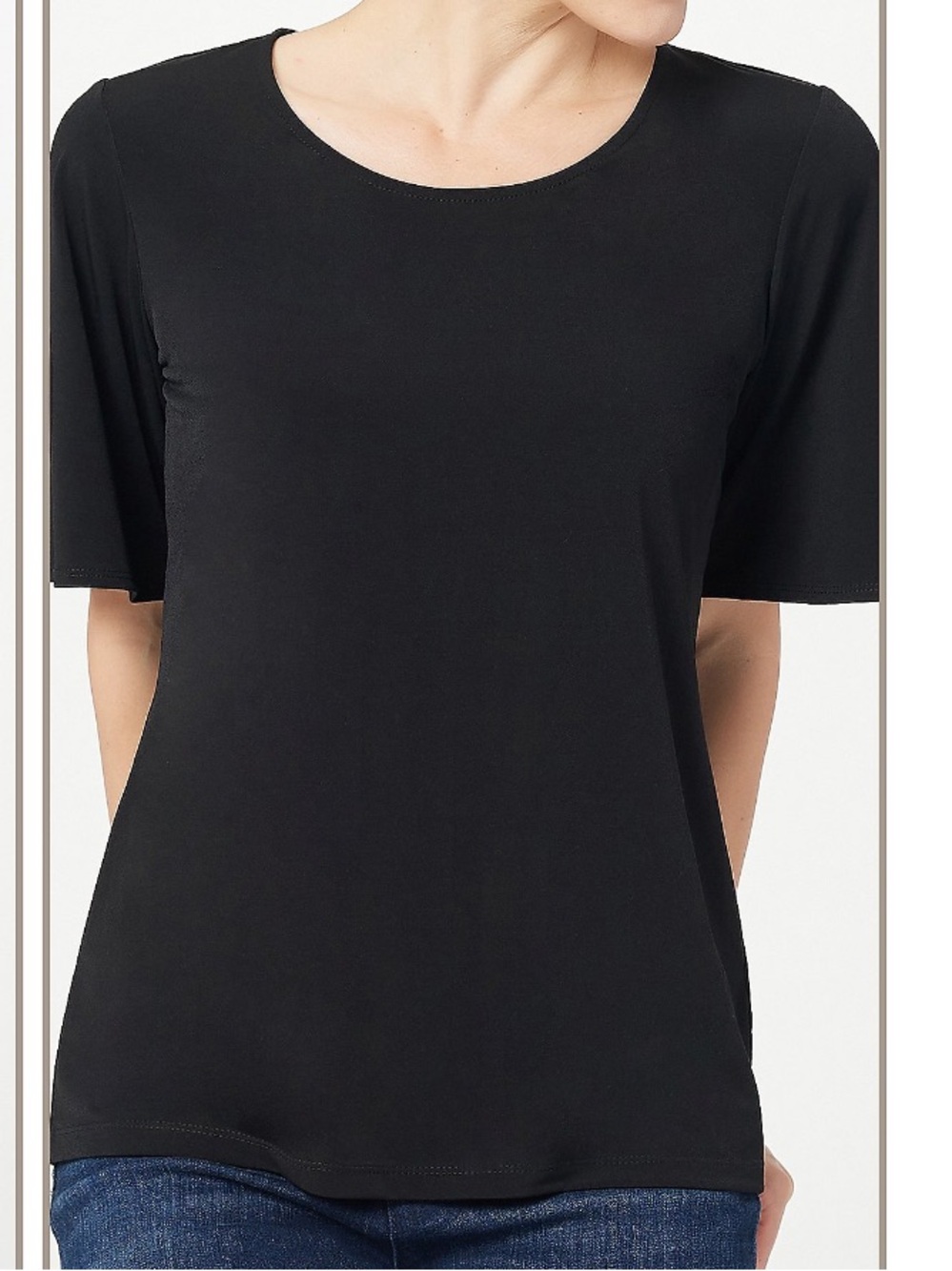 Susan Graver black liquid knit top with elbow flutter sleeves size 2X